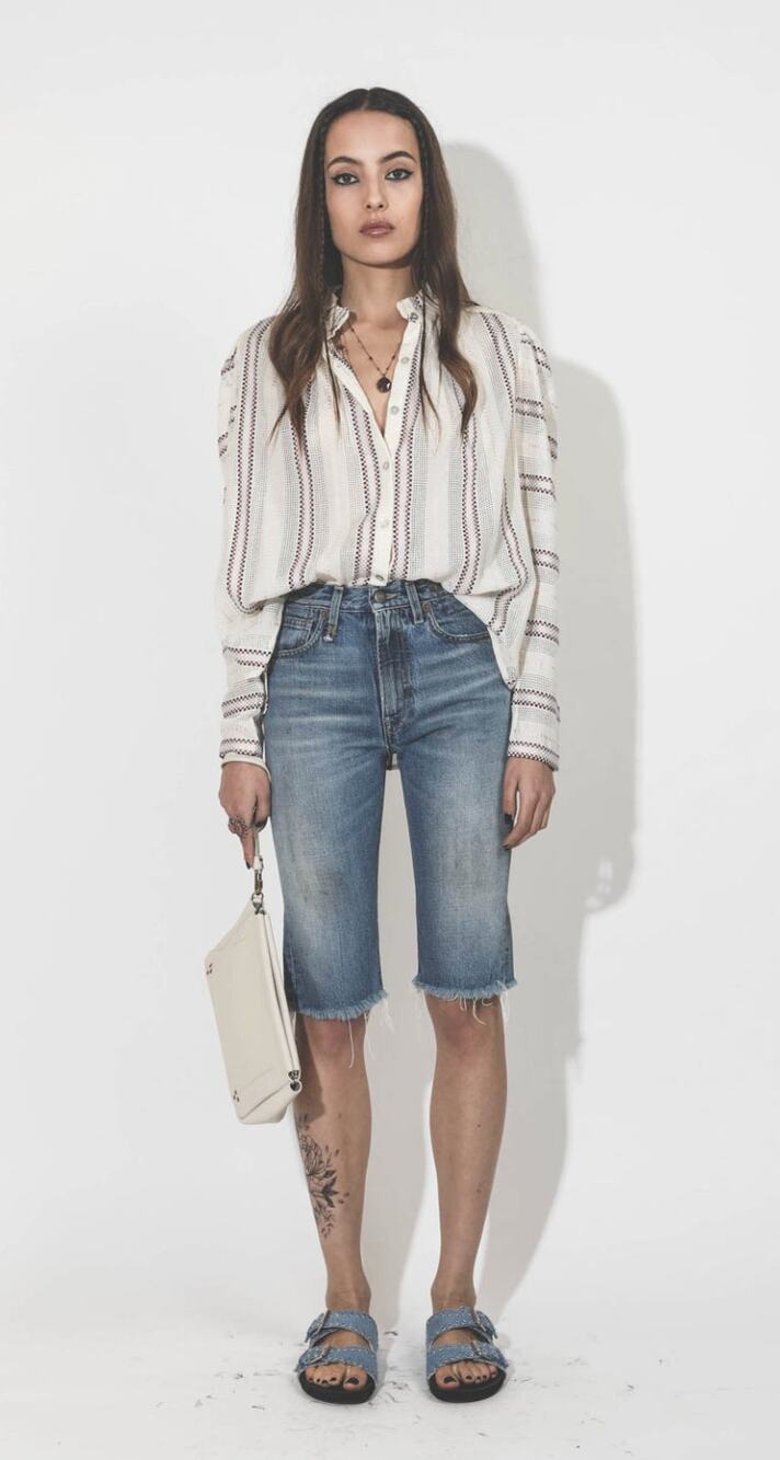 R13 Shorts 25 Denim Axl in Turner Blue Bermuda Frayed Italy Relaxed Fit Luxury